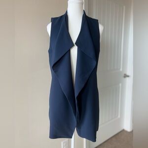 TALBOTS Draped Front Long Vest Duster. Size S. Navy. Waterfall Draping. Pockets!